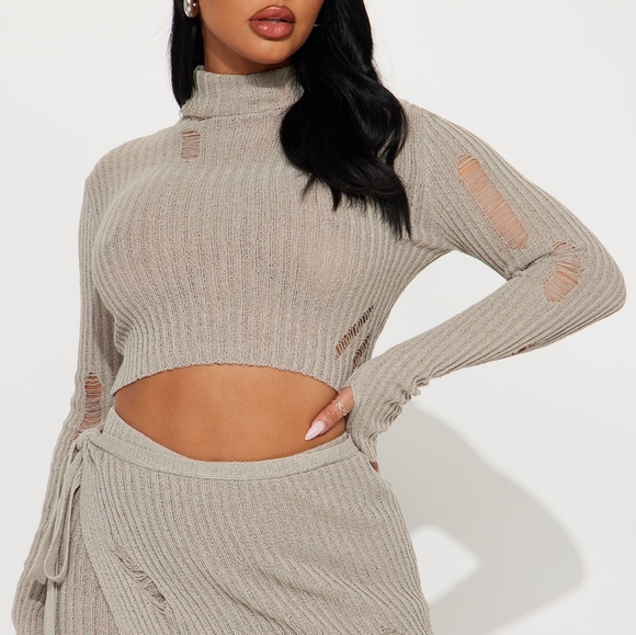 Influential 3 Piece Sweater Knit Pant Set - Stone Size Large - Picture 6 of 10